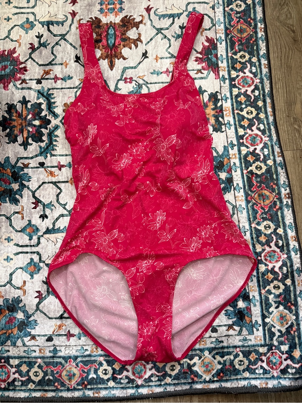 VTG L.L Bean Pink Floral Full Coverage One Piece Swim Suit Womens Size 18 Long